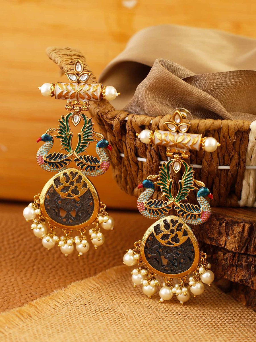 Premium kundan Peacock pearl Lightweight Chandbali - Fashion Jewels