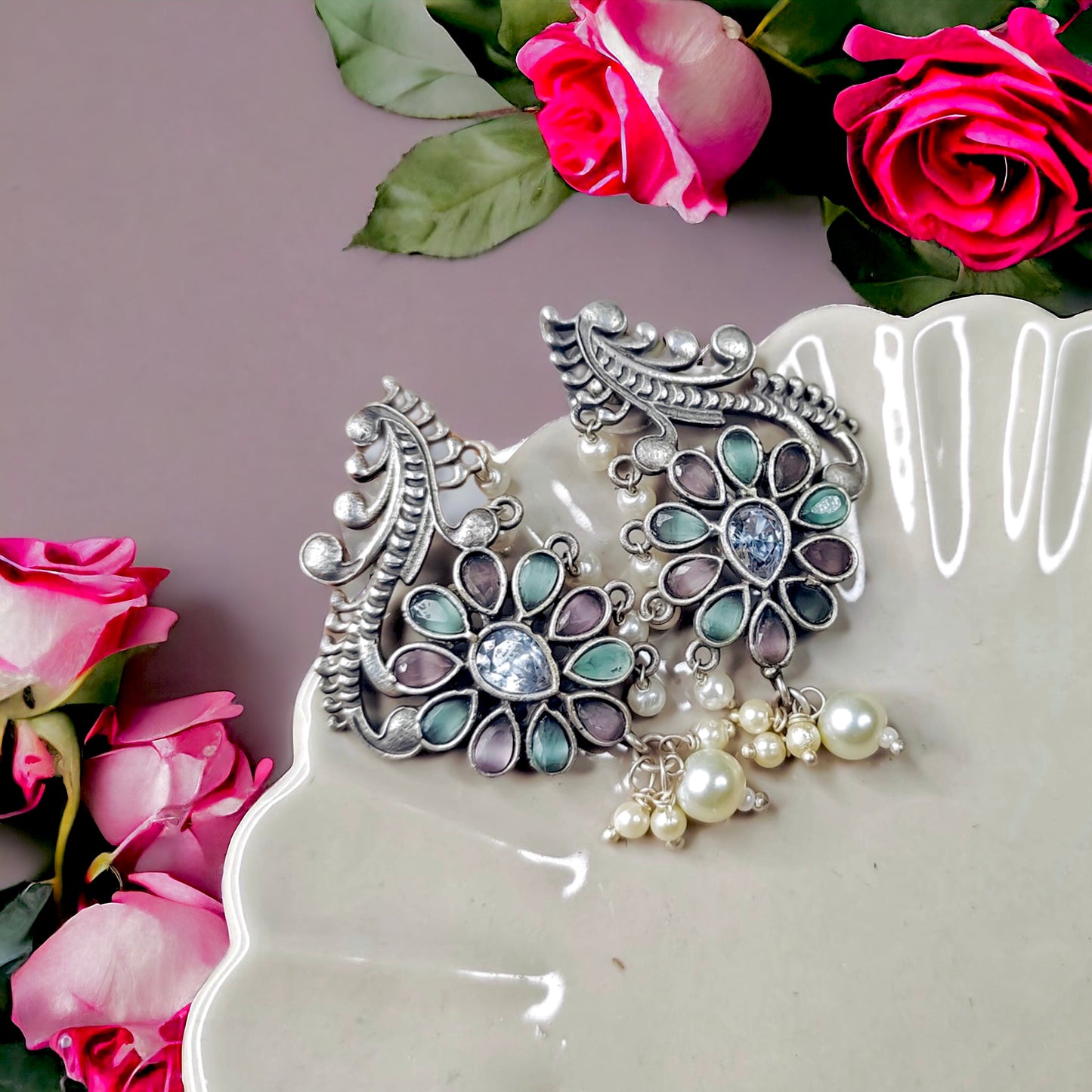 Priya silverlook alike pearl Zircon stone choker set - Fashion Jewels