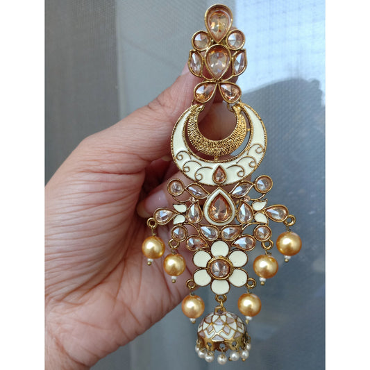 Radhika Adstone pastel Meenakari Golden pearl Chandbali - Fashion Jewels