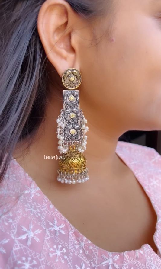 Ragini Dualtone statement pearl Jhumka - Fashion Jewels