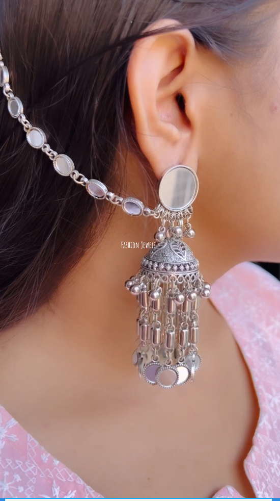 Rajni Mirror Statement lightweight Silver Jhumka - Fashion Jewels
