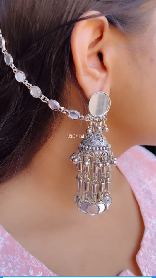 Rajni Mirror Statement lightweight Silver Jhumka - Fashion Jewels