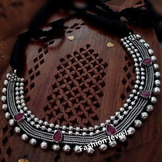 Rema Silver Ruby Statement festive Choker - Fashion Jewels