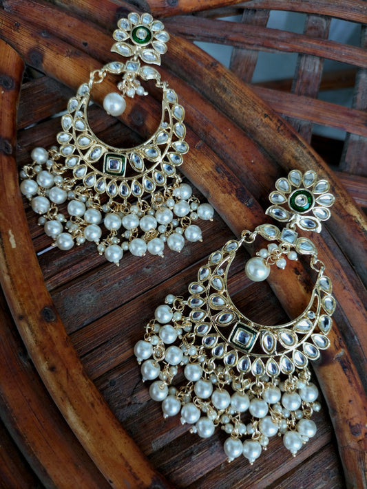 Rutuja Golden Pearl lightweight Chandbali - Fashion Jewels
