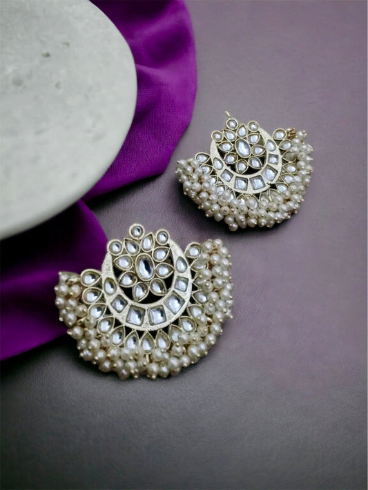 Samiksha Kundan pearl statement studs - Fashion Jewels