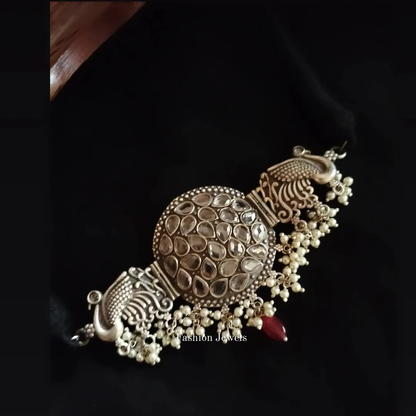 Sanya Silverlook alike peacock pearl Choker Set - Fashion Jewels