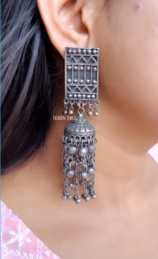 Shamita Silver Statement Ghunghroo Hanging Jhumka - Fashion Jewels