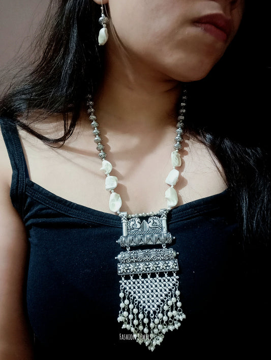 Shreysha Baroque Pearl Peacock long Necklace set - Fashion Jewels