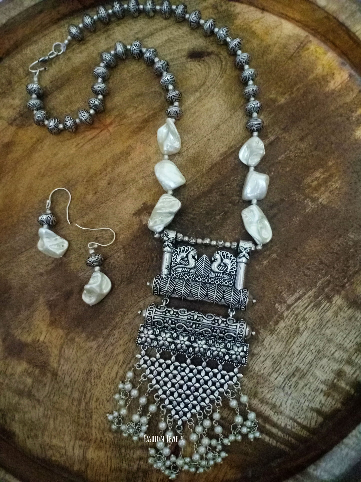 Shreysha Baroque Pearl Peacock long Necklace set - Fashion Jewels