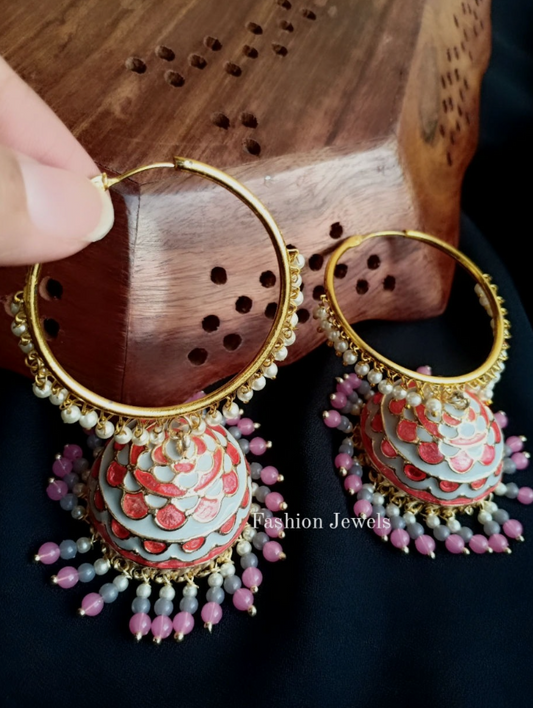 Shweta Golden pearl hoop meenakari Jhumka - Fashion Jewels