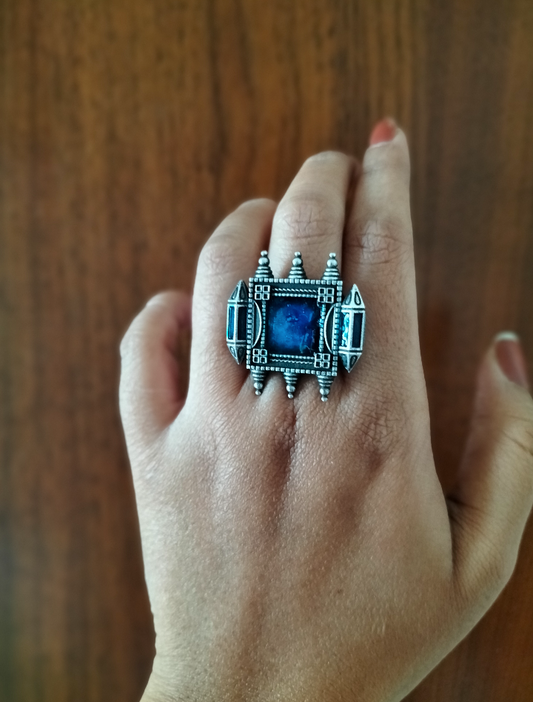 Silver Blue Enameled Ring - Fashion Jewels