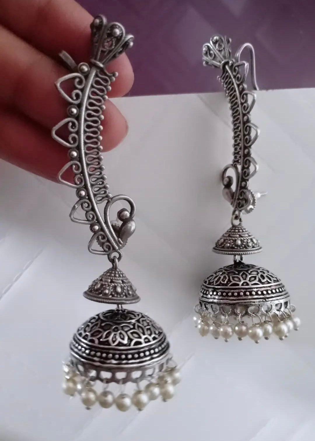 Silver Earcuff pearl jhumka - Fashion Jewels