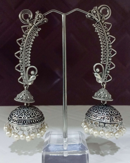 Silver Earcuff pearl jhumka - Fashion Jewels