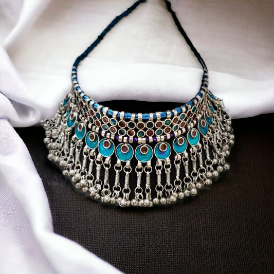 Silver Enamel Ghunghroo Choker - Fashion Jewels