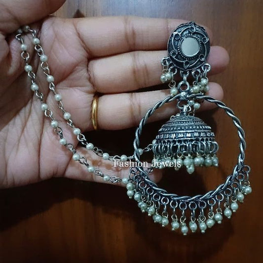 Silver Jhumka Chandbali pearl Sahara Earring - Fashion Jewels