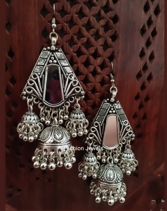 Silver Mirror statement Jhumka - Fashion Jewels