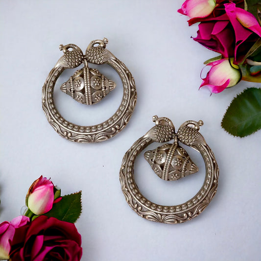 Silver Peacock Intricate Chandbali - Fashion Jewels