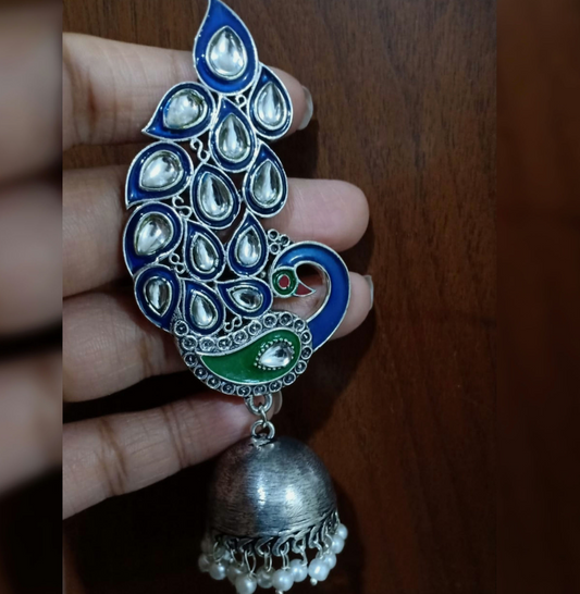 Silver Peacock Kundan pearl Jhumka - Fashion Jewels