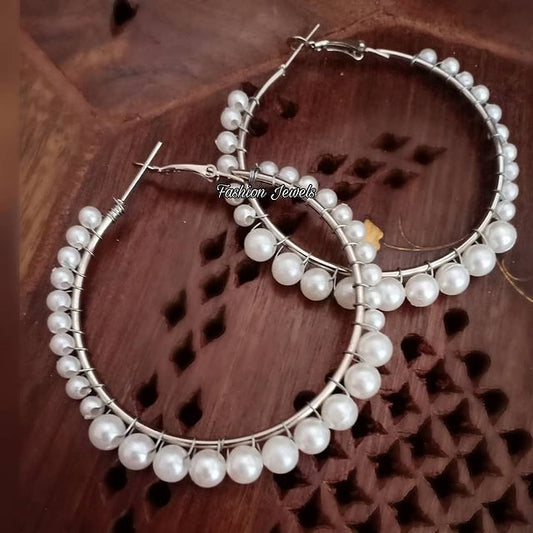Silver Pearl hoops - Fashion Jewels