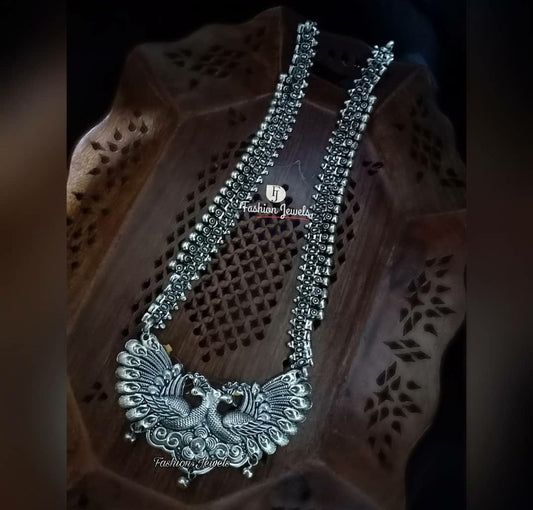 Silver Statement peacock pendant necklace - Fashion Jewels