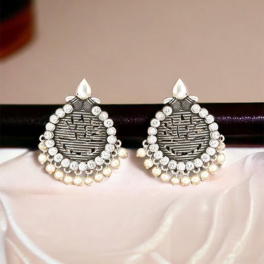Silver Zircon pearl stud Earring - Fashion Jewels