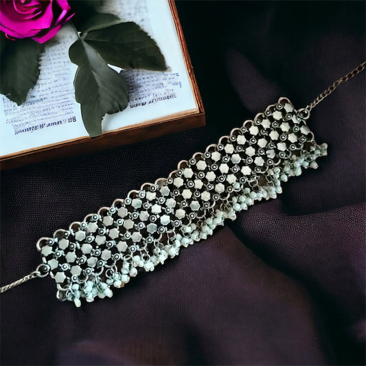Silver broad pearl Choker - Fashion Jewels