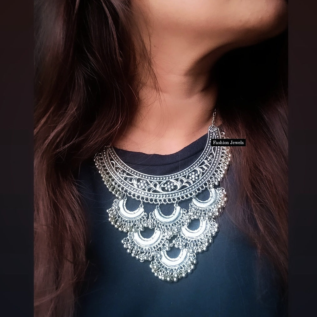 Silver ghunghroo Boho Necklace - Fashion Jewels