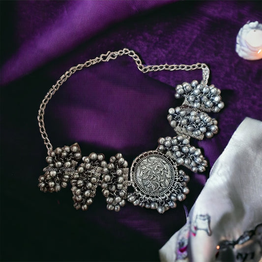Silver intricate Ghunghroo choker - Fashion Jewels