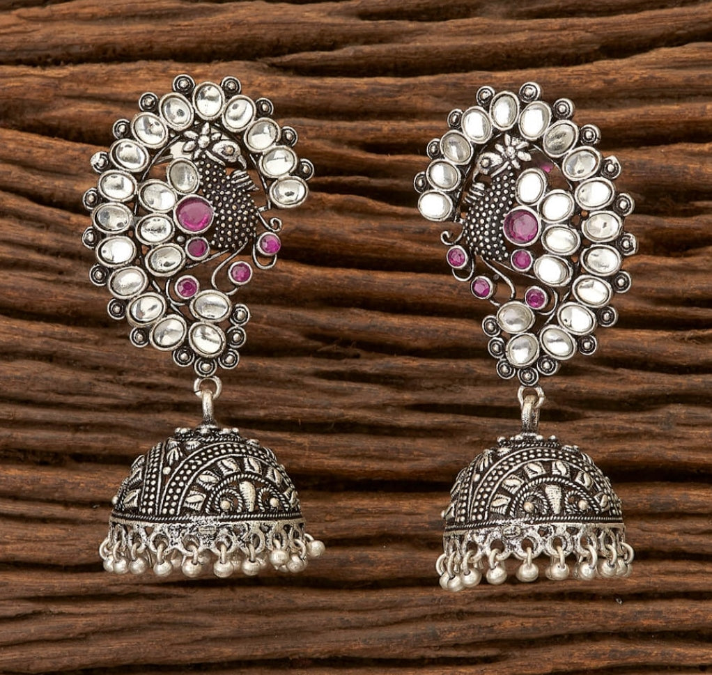 Silver kundan stone German Silver Jhumka - Fashion Jewels