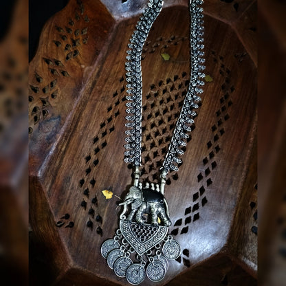 Silver long Elephant pendant Neckpiece - Fashion Jewels