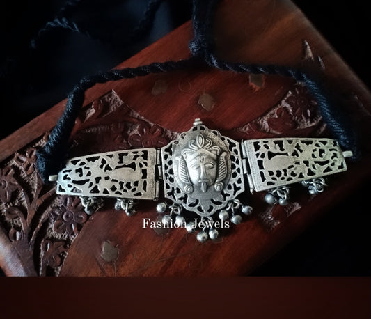 Silverlook alike Brass Durga ghunghroo Choker - Fashion Jewels