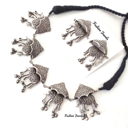Silverlook alike Brass Elephant Choker set - Fashion Jewels