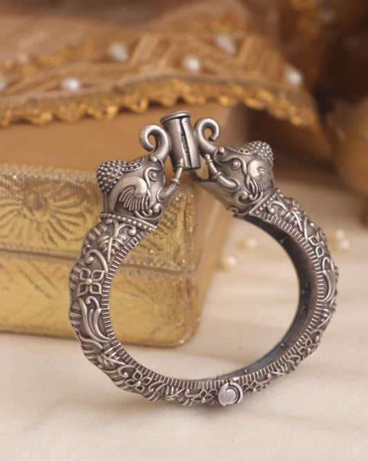 Silverlook alike Brass Elephant kada - Fashion Jewels