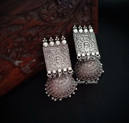 Silverlook alike Peacock Jhumka - Fashion Jewels