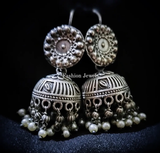 Silverlook alike Pearl hook Jhumka - Fashion Jewels