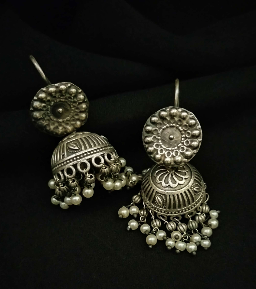 Silverlook alike Pearl hook Jhumka - Fashion Jewels