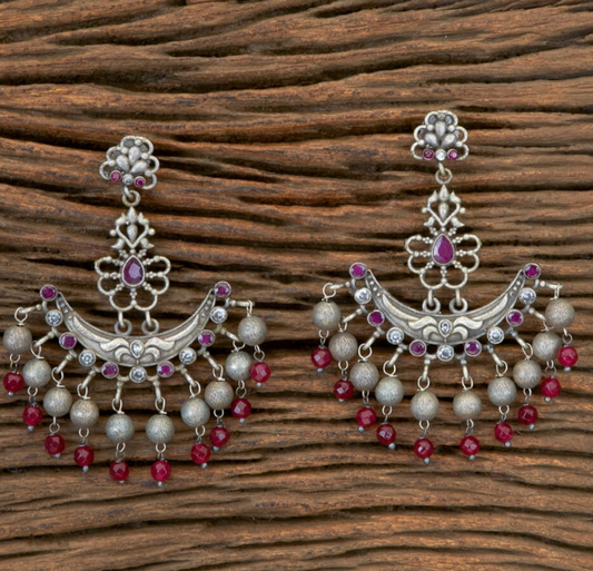 Silverlook alike Ruby stone chandbali - Fashion Jewels