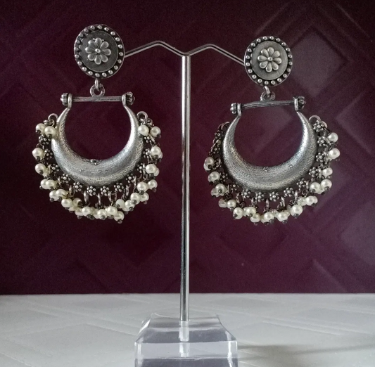 Silverlook alike brass pearl Chandbali - Fashion Jewels