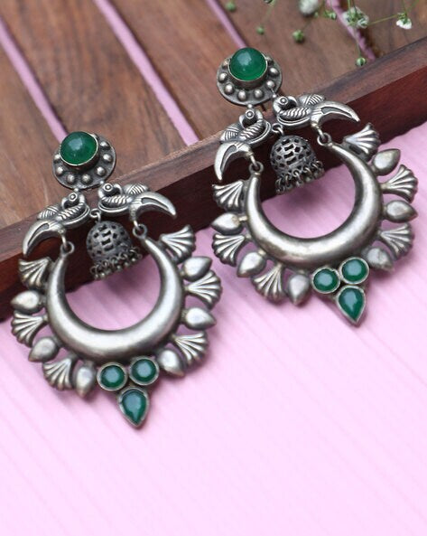Silverlook alike greenstone Bird Chandbali - Fashion Jewels