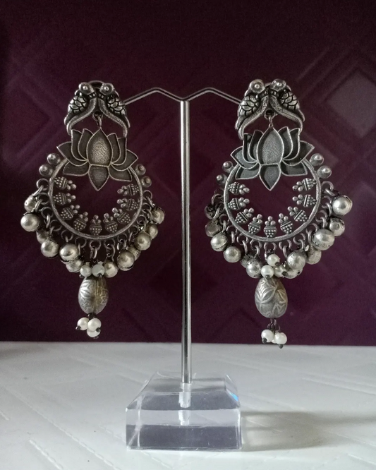 Silverlook alike lotus pearl Ghunghroo Chandbali - Fashion Jewels