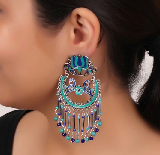 Silver lotus Turquoise Earring - Fashion Jewels