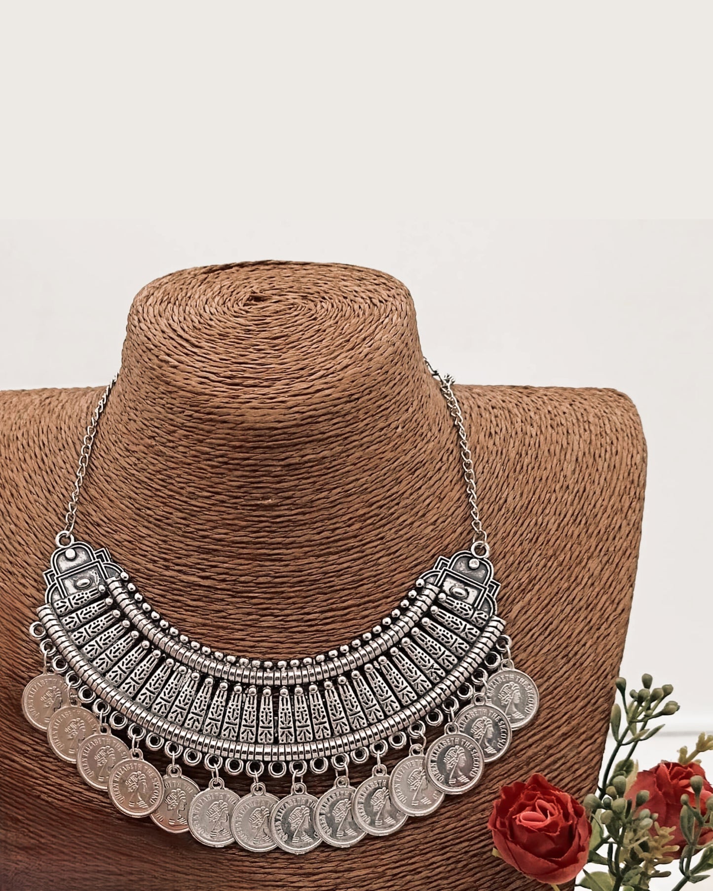Silver oxidised Coin boho Necklace - Fashion Jewels