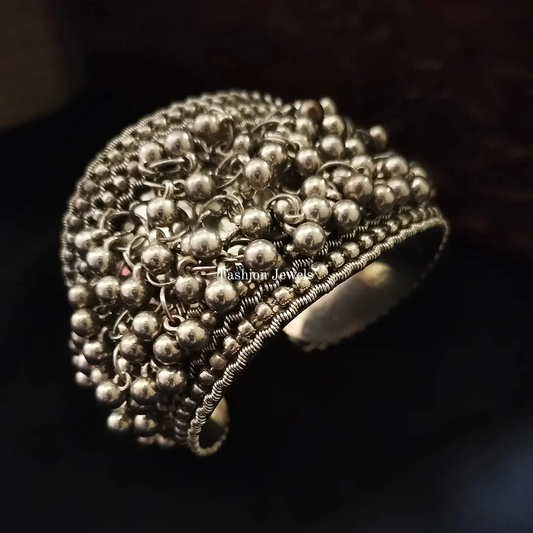 Silver oxidised celebs Ghunghroo kada - Fashion Jewels