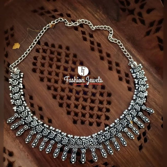 Silver oxidised lotus necklace - Fashion Jewels