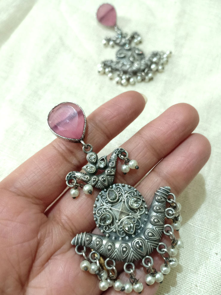 Smriti Stone and Zircon pearl Chandbali - Fashion Jewels