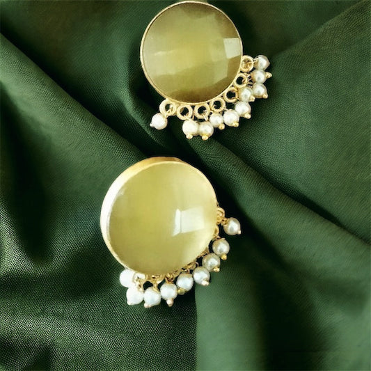 Sonarika Yellow Pearl golden matte studs - Fashion Jewels