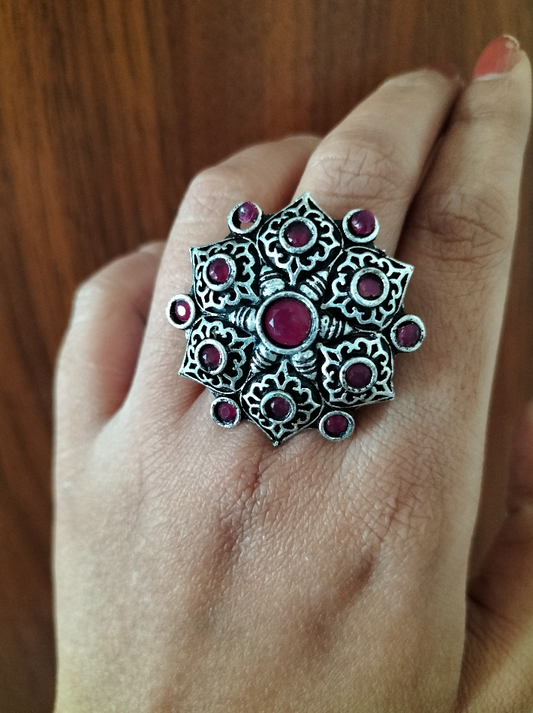 Statement Ruby stone Silver adjustable Ring - Fashion Jewels
