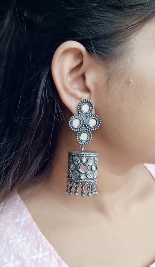 Sudha Mirror detailing Lightweight Jhumka - Fashion Jewels