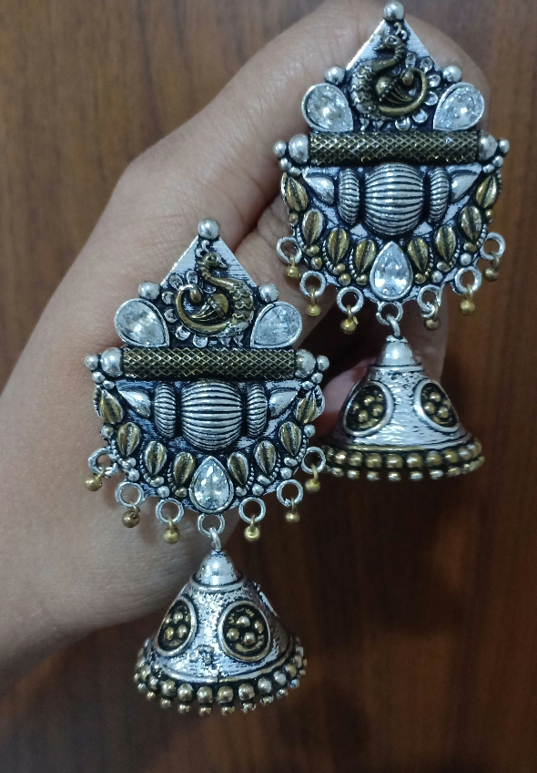 Sumi Brass Dual tone Zircon jhumka - Fashion Jewels