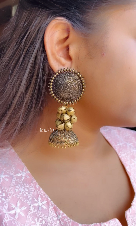 Sunita Rusty Golden Ghunghroo Jhumka - Fashion Jewels